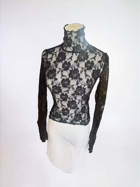 Out From Under Sheer Floral Lace Turtleneck Long Sleeve Top